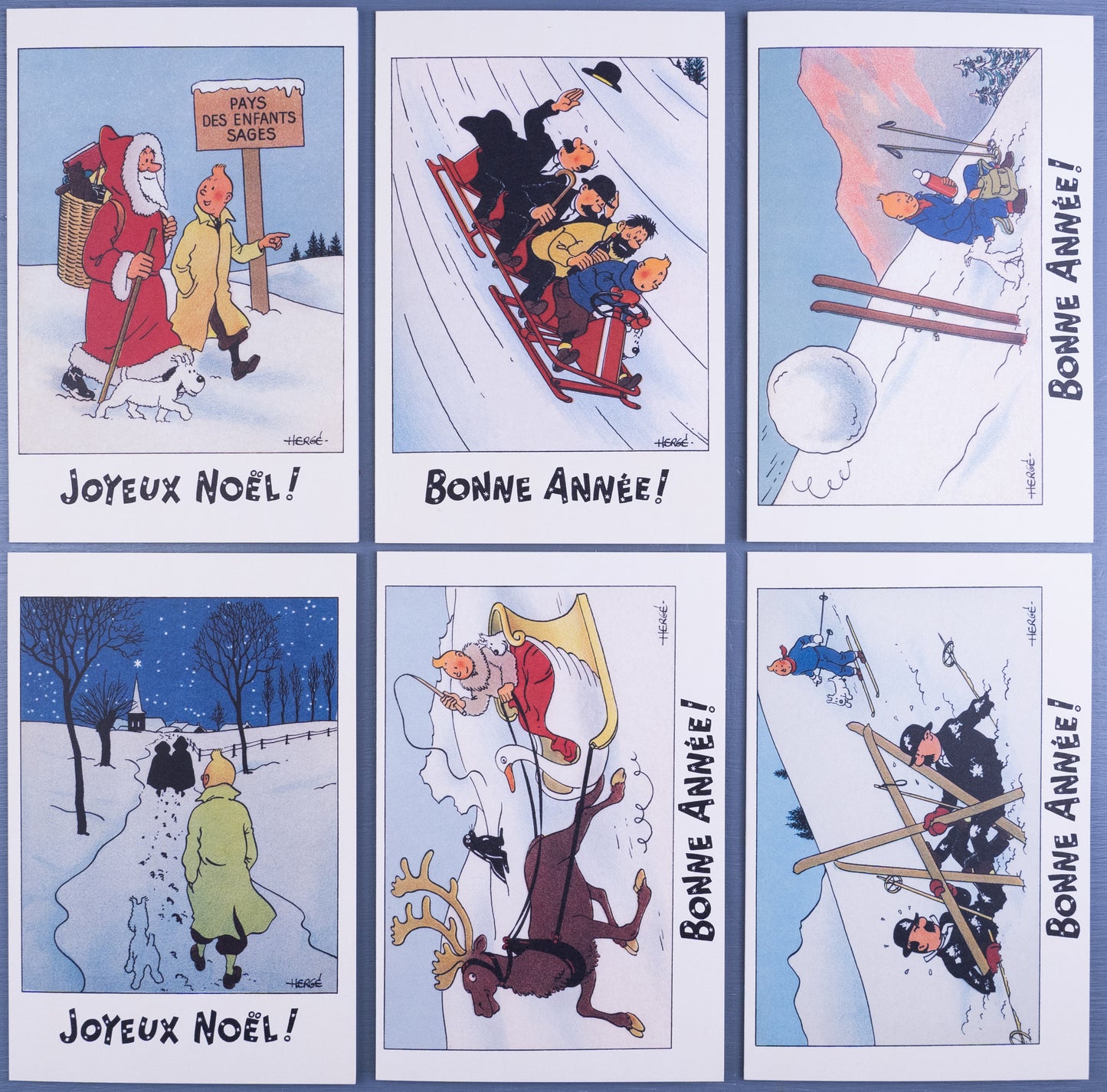 Tintin Christmas Greeting Cards: Red Set of 6 Moulinsart Herge Xmas card