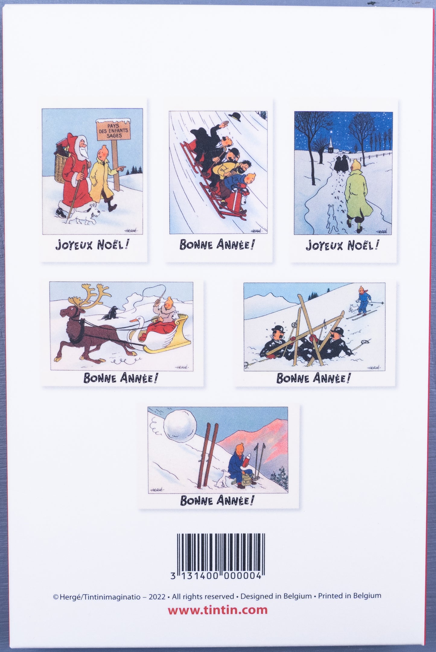 Tintin Christmas Greeting Cards: Red Set of 6 Moulinsart Herge Xmas card