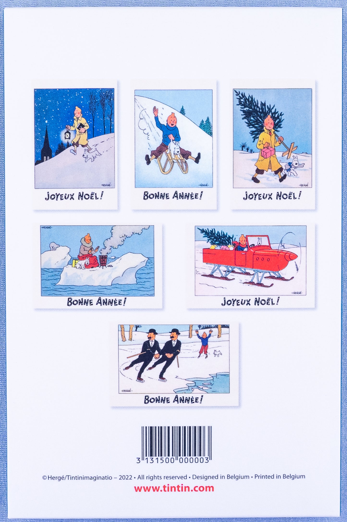 Tintin Christmas Greeting Cards: 2 Sets of 6 - Moulinsart Herge xmas card