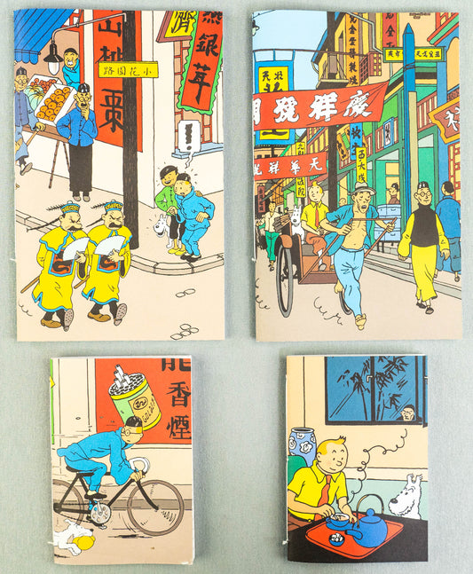 Set of 4 - Blue Lotus Scene Moulinsart Tintin Notepads: A5 & A6