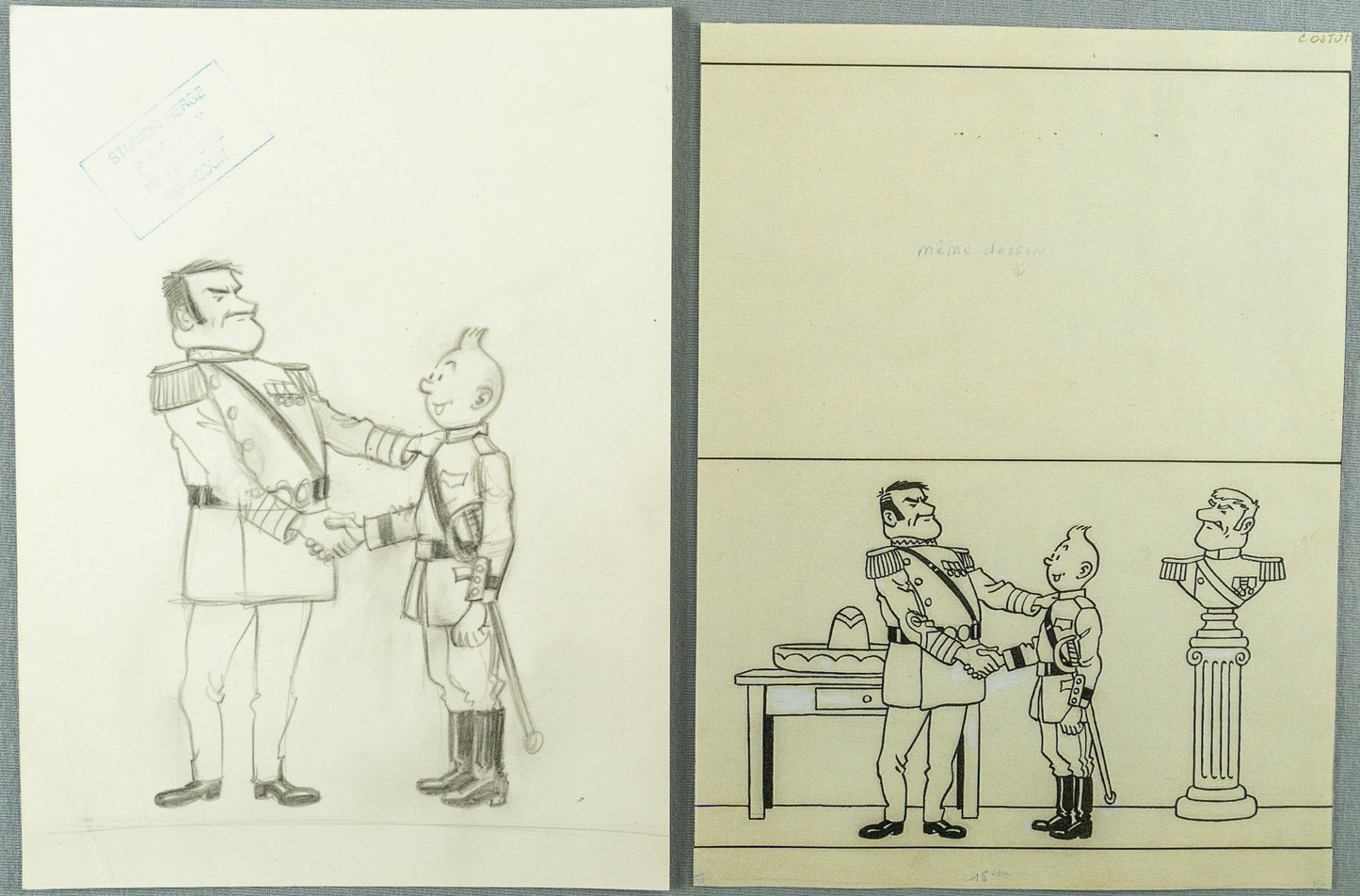 1976 Artwork Design by Studios Herge: Alcazar & Tintin in Graphite 100% Original Art