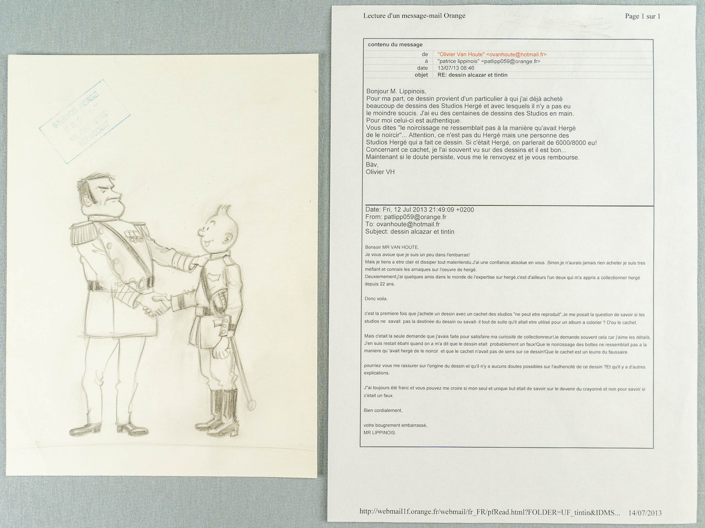 1976 Artwork Design by Studios Herge: Alcazar & Tintin in Graphite 100% Original Art