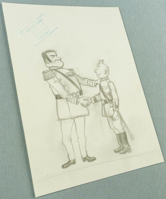 1976 Artwork Design by Studios Herge: Alcazar & Tintin in Graphite 100% Original Art