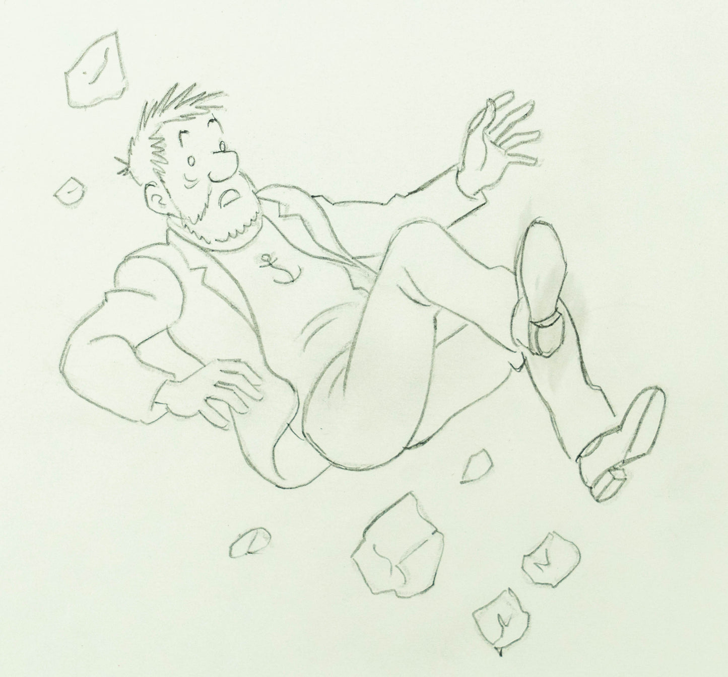 1976 Studios Herge Artwork Design: Captain Haddock in Graphite Original Tintin Art