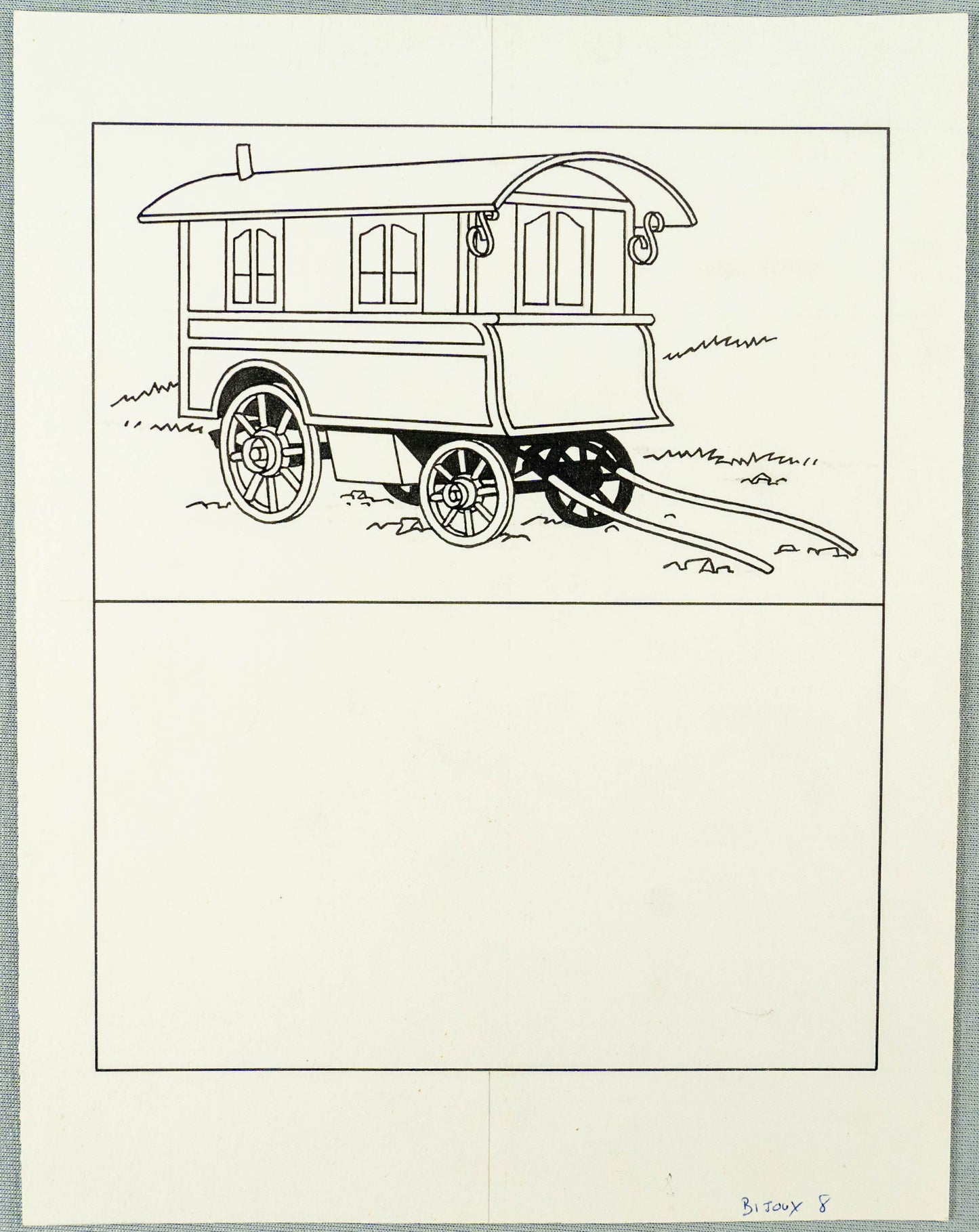 1976 Studios Herge Artwork Design: Gypsy Caravan in Black Ink Original Tintin