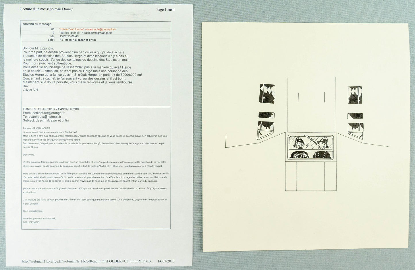 1966 Studios Herge Artwork Design: Fire Engine Black Ink Original Tintin