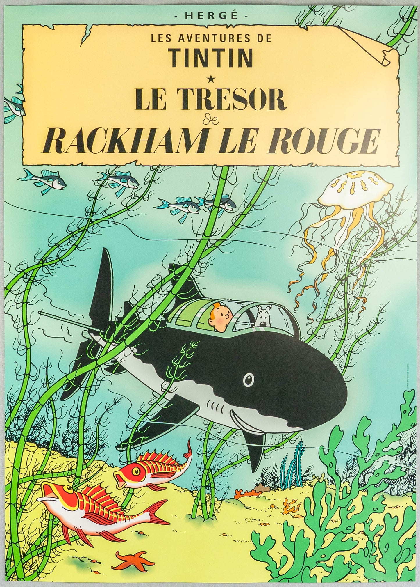 Le Tresor Rackham Le Rogue: Large Tintin Title Cover Poster by Moulinsart 50x70cm