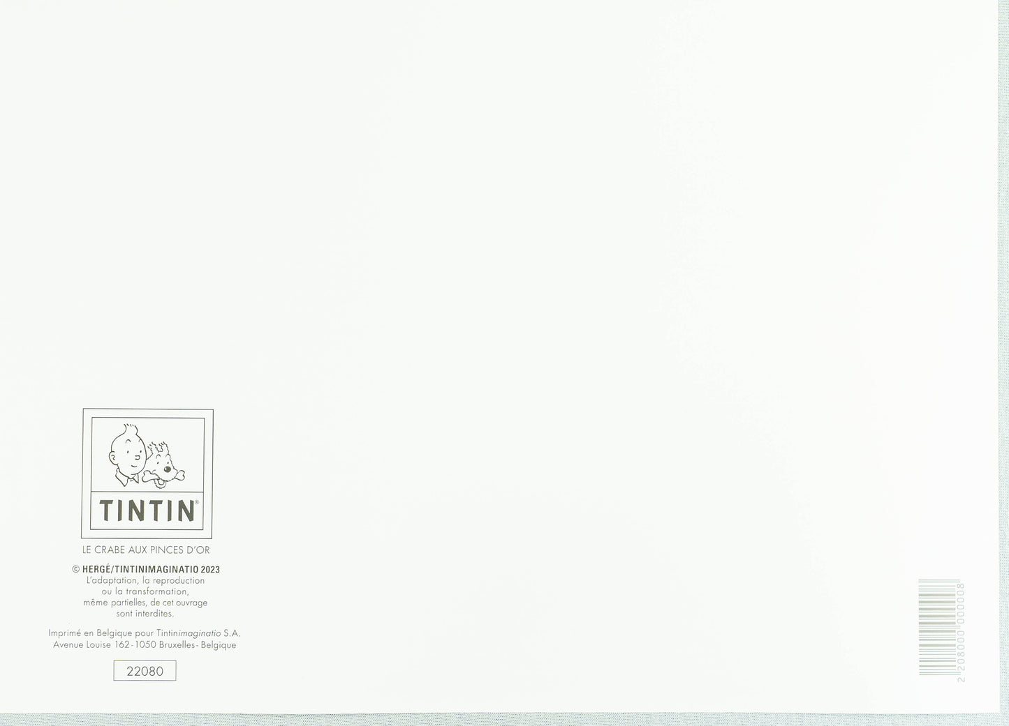 Le Crabe Aux Pinces D'or: Large Tintin Title Cover Poster by Moulinsart 50x70cm