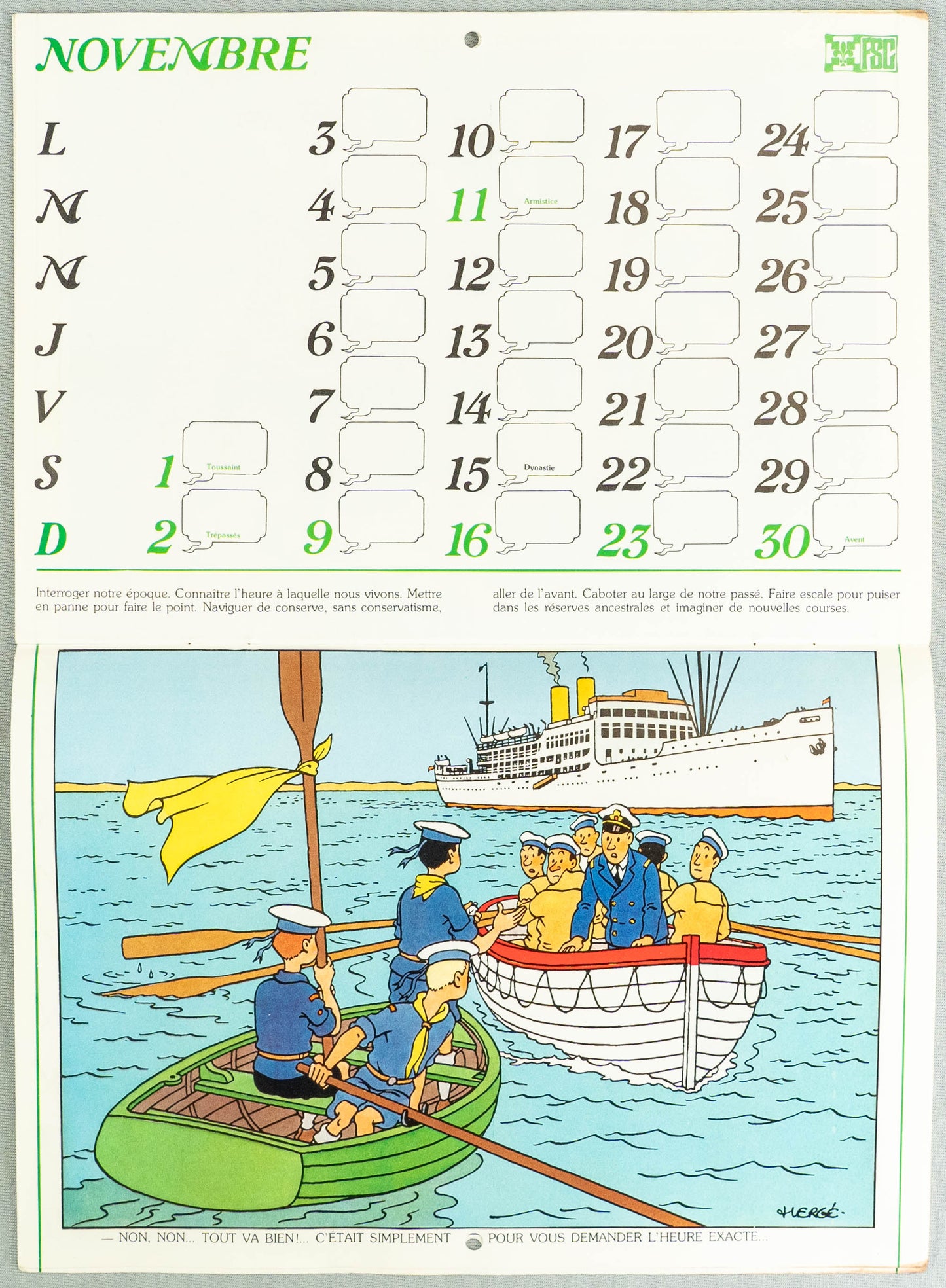 Vintage Casterman 1980 Scout Calendar illustrated by Herge EO Tintin Scoutaient
