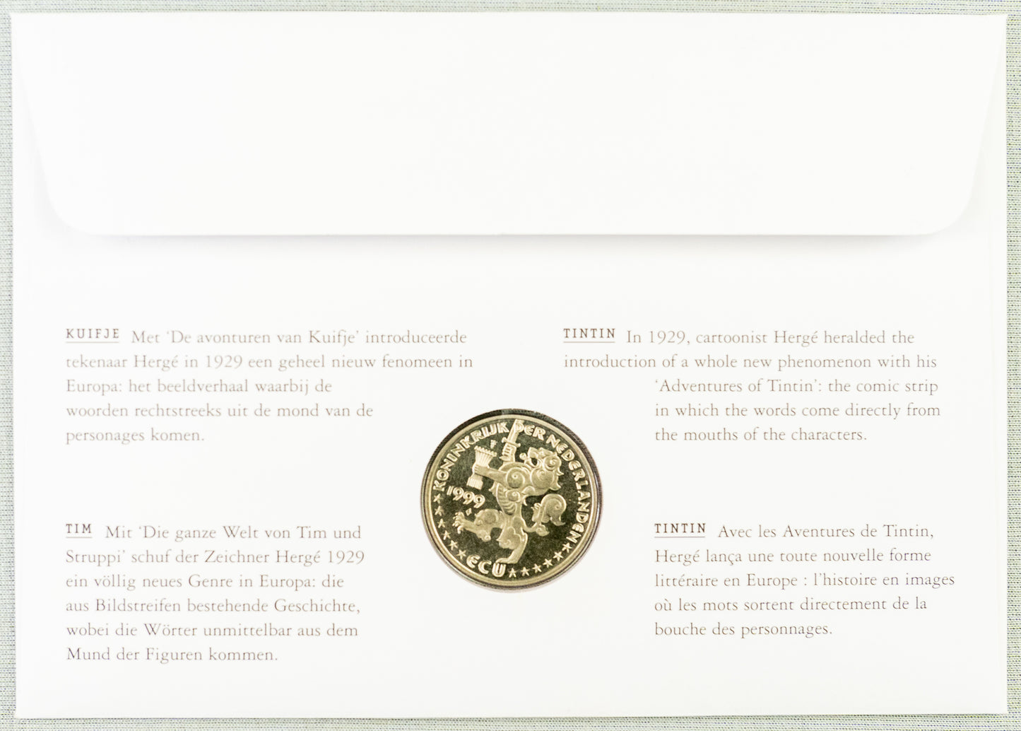 Tintin Mannen Op De Maan: Rare Belge Post/Moulinsart Tintin Postage Stamp + ECU Coin 1999 Collection