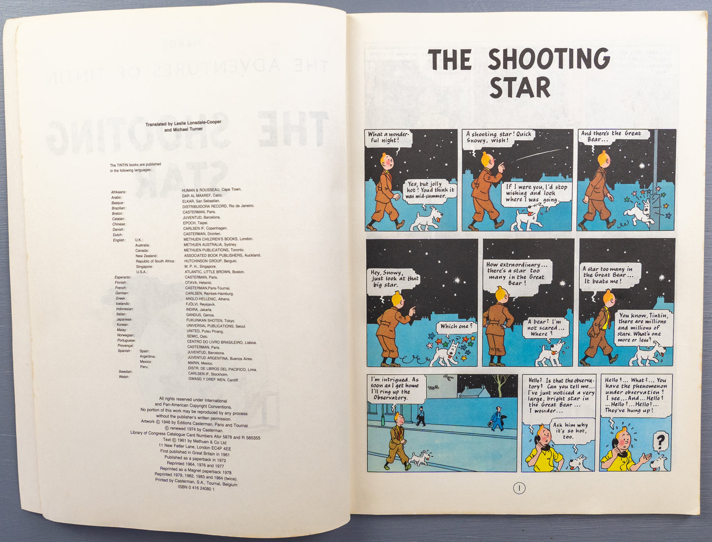 The Shooting Star - Tintin Magnet UK Paperback Edition Book 1980s