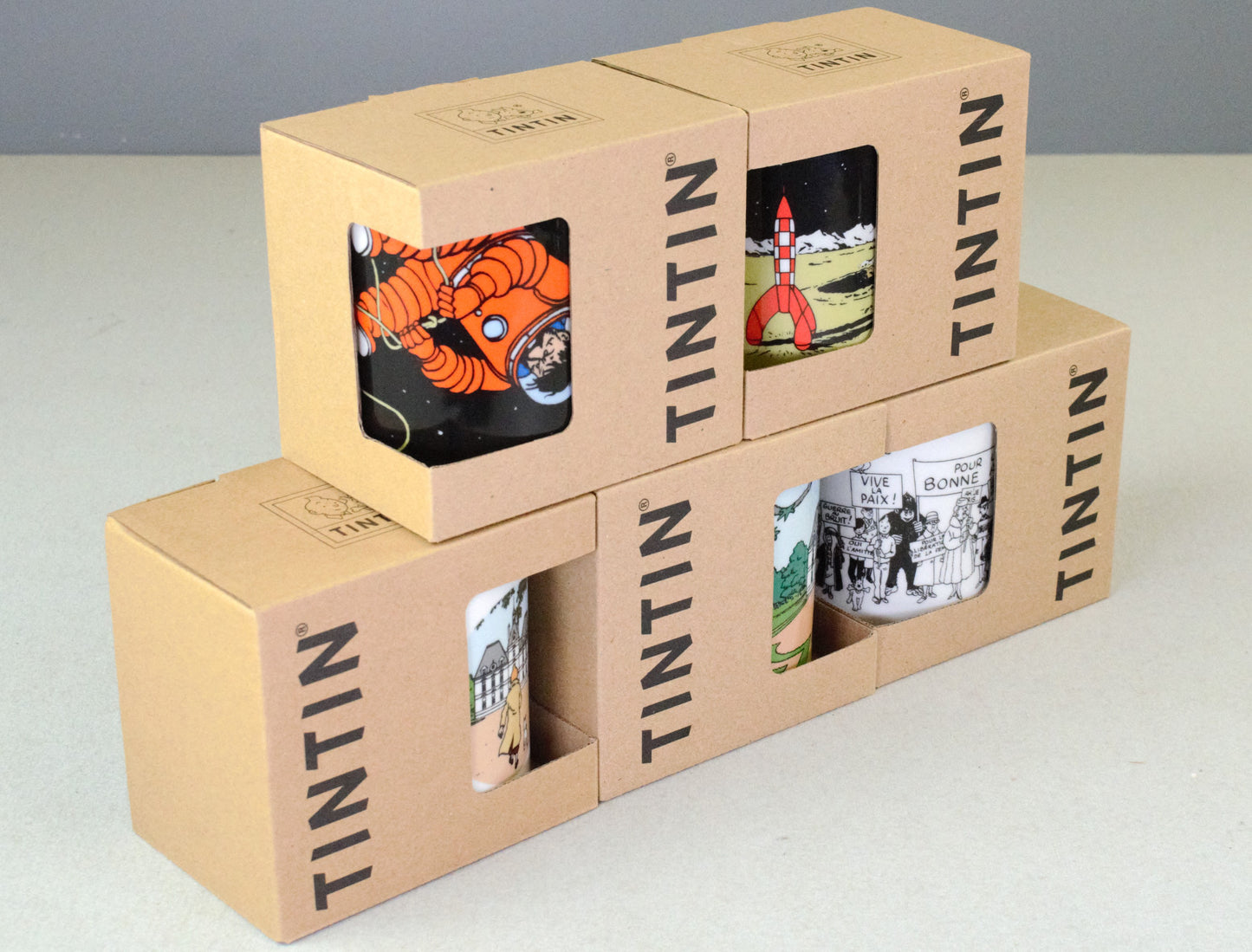 Moulinsart Tintin Scene Mugs x5 Moon/Mansion 2022 FULL SET Cups