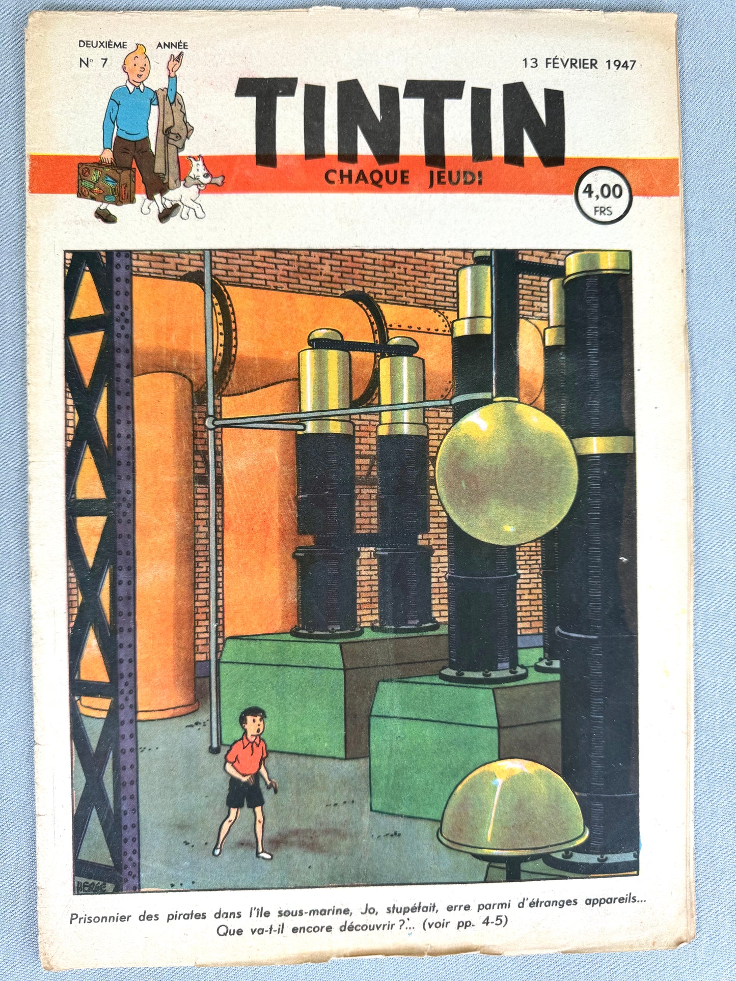 Journal Tintin Issue 7: 1947 Herge Cover Edition HB Vintage Comic EO Couverture