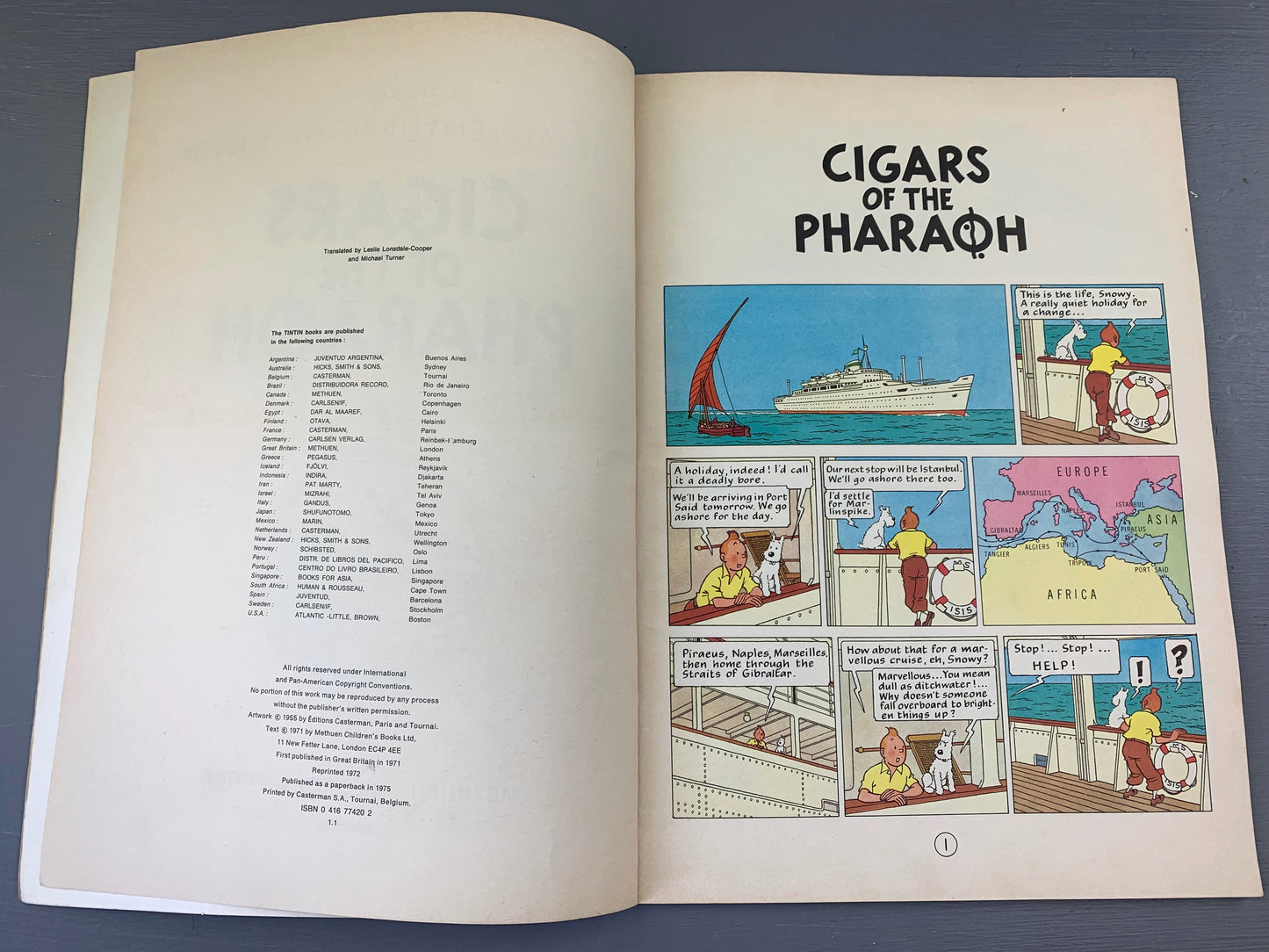Cigars of the Pharaoh - Methuen 1975 1st UK Paperback Edition Rare Tintin Book Herge