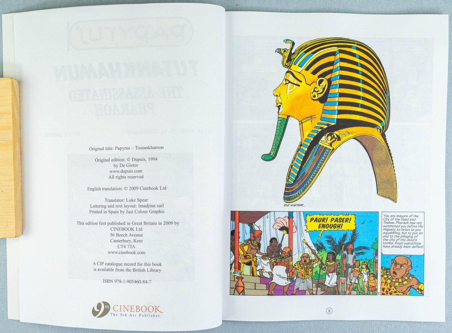 PAPYRUS Volume 3 - Tutankhamun The Assassinated Pharaoh Cinebook Paperback Comic Book by De Gieter