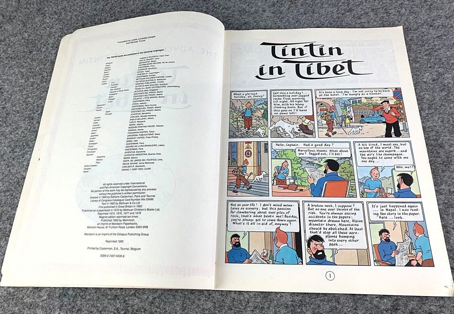 Tintin in Tibet - Tintin Mammoth UK Paperback Edition Book 1990s