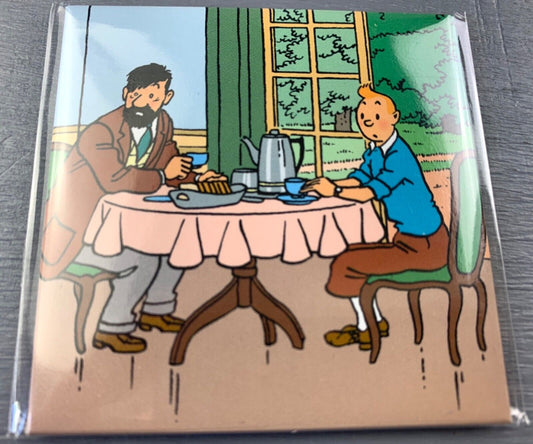 Haddock & Tintin Having Breakfast - Moulinsart Tintin Scene Fridge Magnets 6.5cm