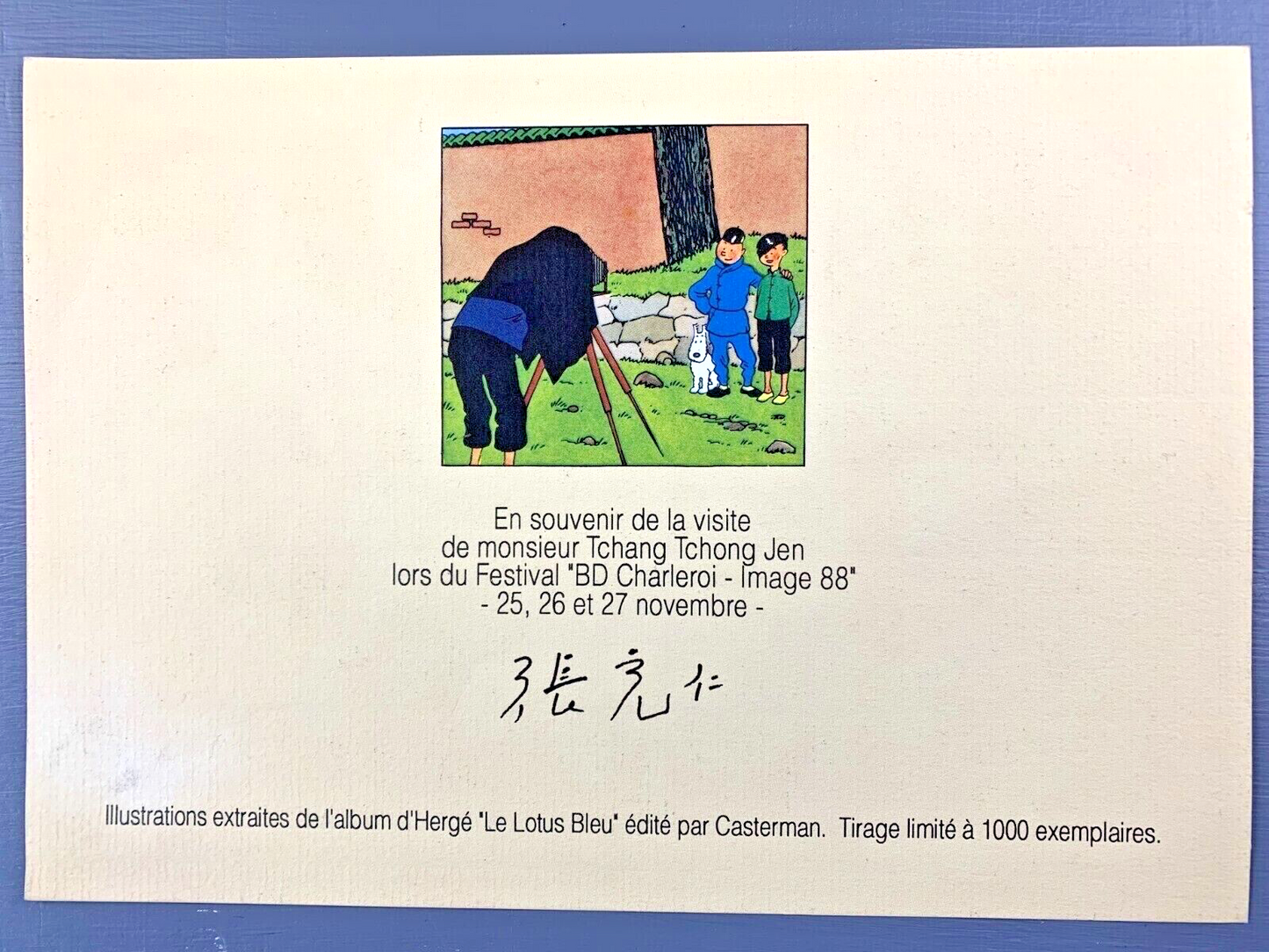 Signed Ltd Ed. Tintin Print by Chang/Tchang Tchong Chen 1988 Blue Lotus Herge