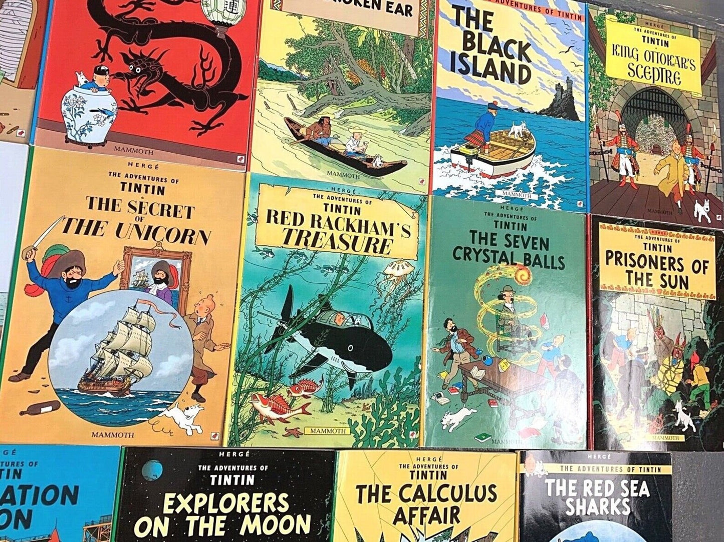 Set of 22 Vintage Mammoth Tintin Paperback Books: Hyslop text by Herge Comic Lot