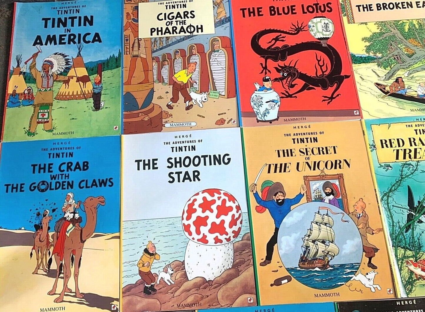 Set of 22 Vintage Mammoth Tintin Paperback Books: Hyslop text by Herge Comic Lot