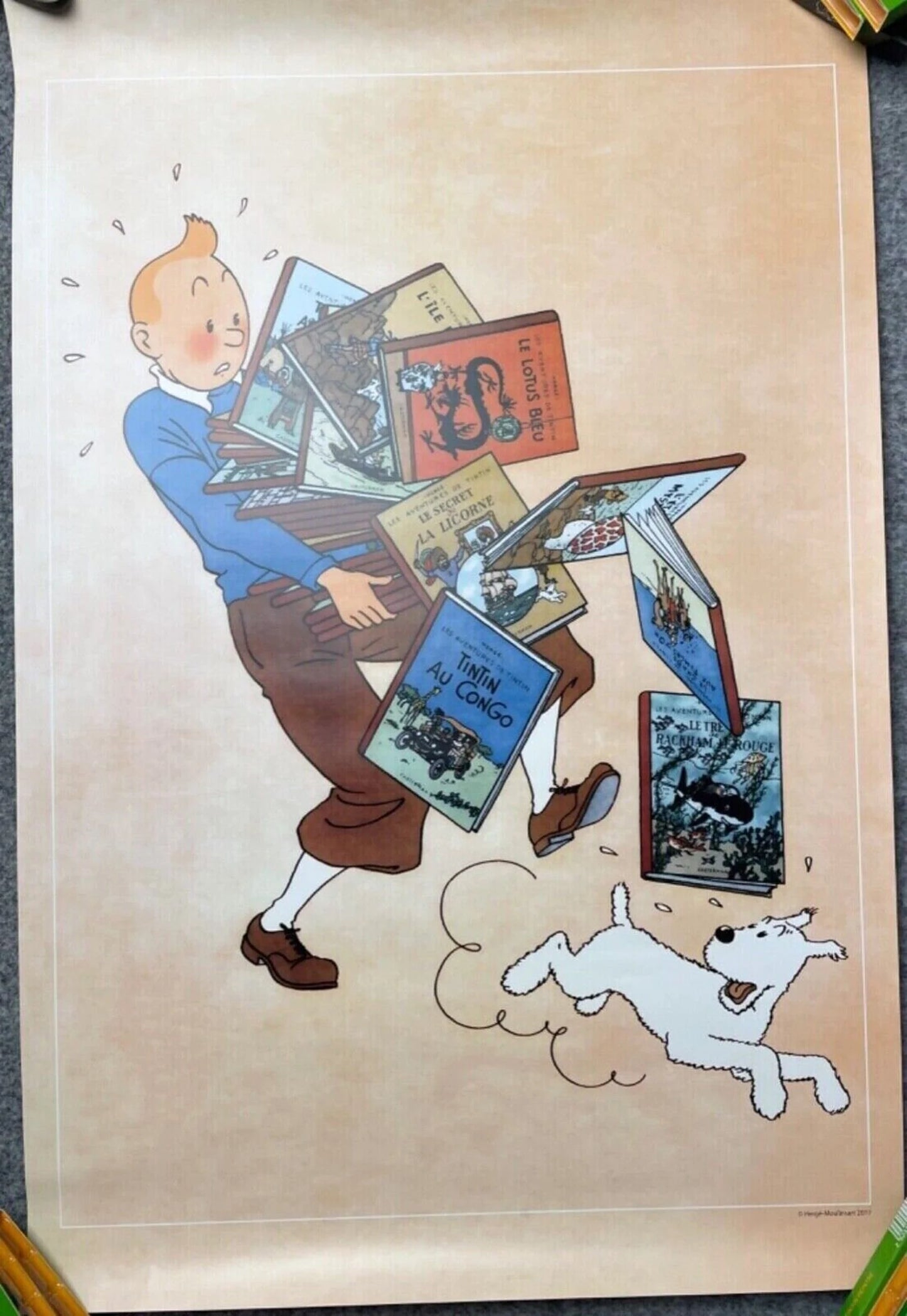 Rare Ltd Edition Moulinsart Poster 23003: Tintin Carrying Albums 60x40cm Boxed Print