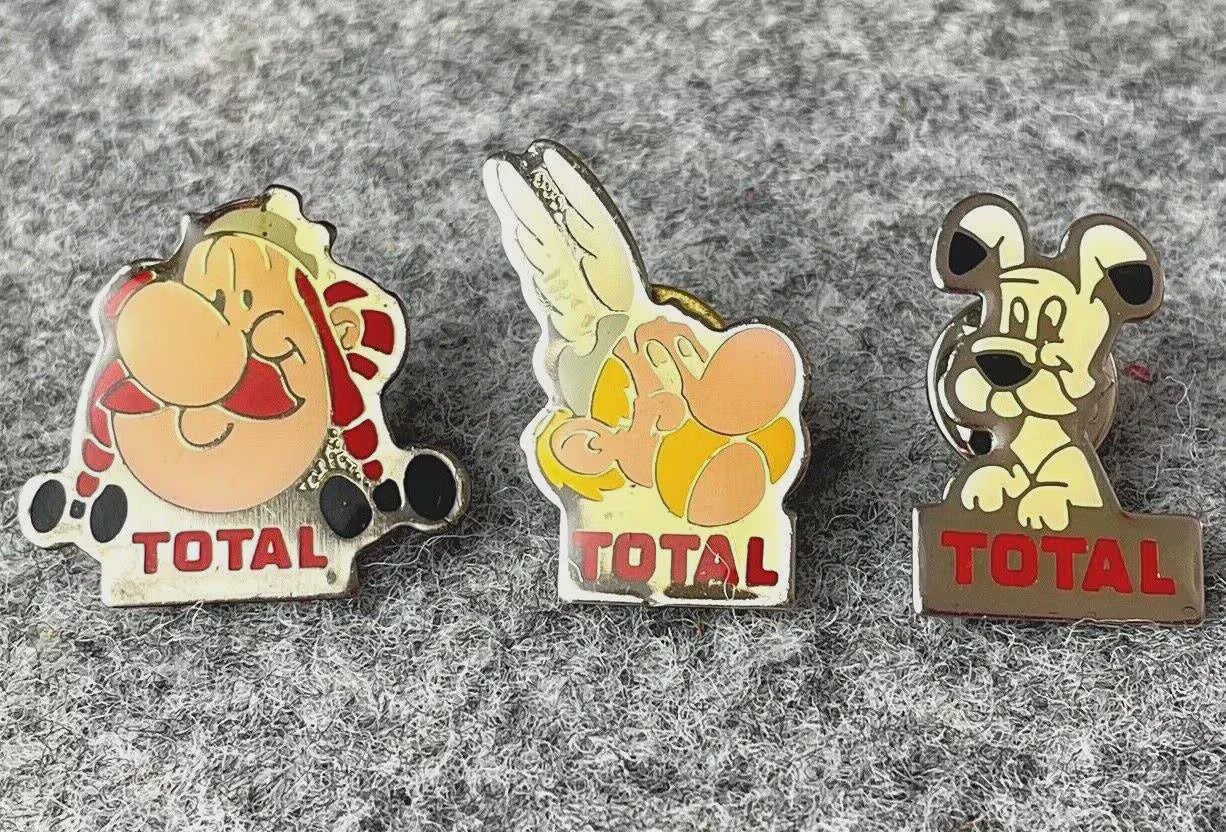 Rare TOTAL & Parc Asterix Metal Pin Badges SET OF 3
