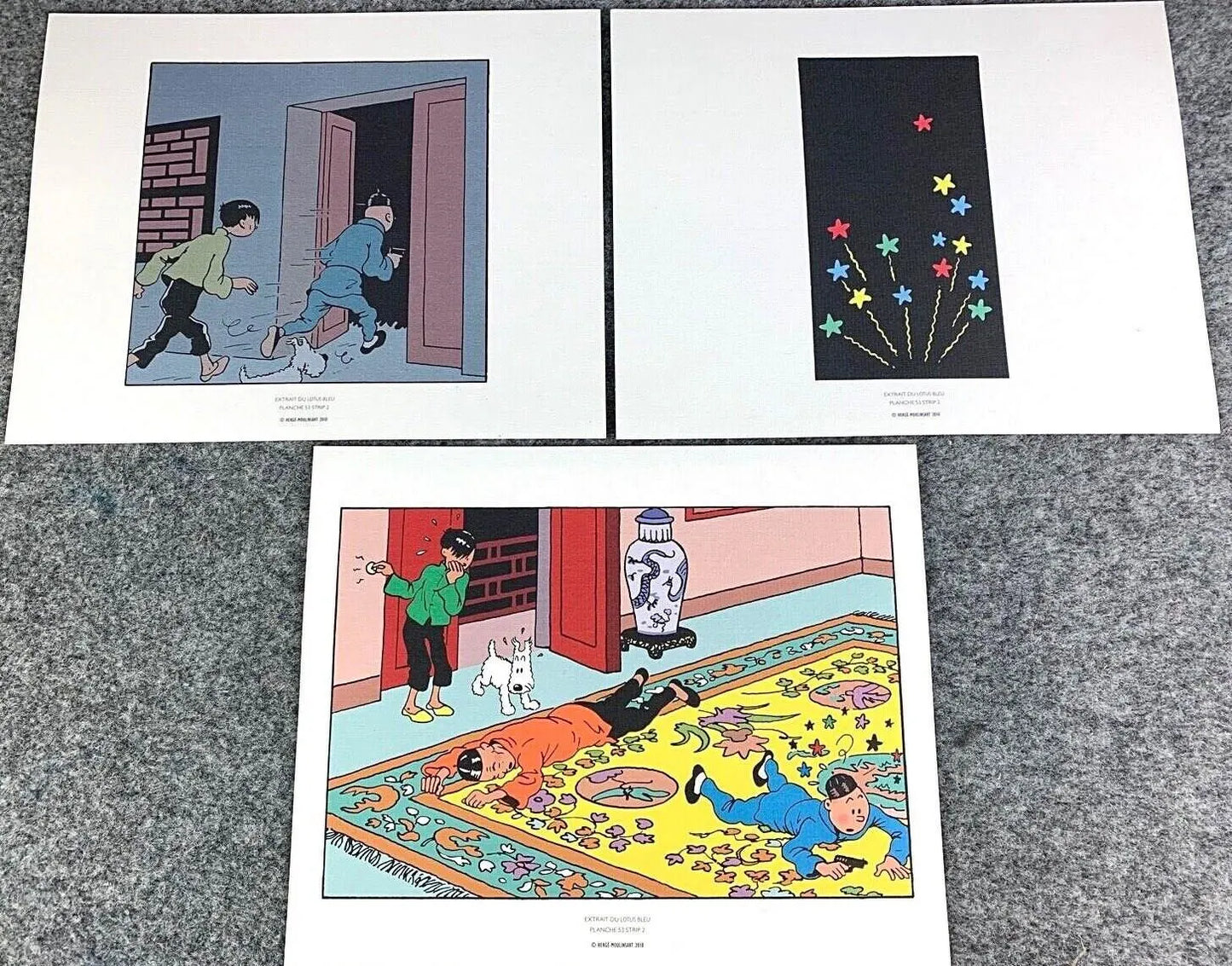 Moulinsart 3 Part Comic Strip Blue Lotus Blackout- 2011 Herge ex-libris