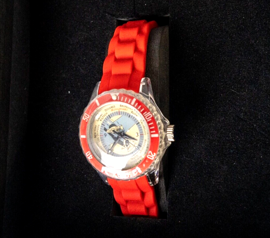 Moulinsart "Tintin Time" Watch 82414 Soviets Plane Red strap Unisex wristwatch