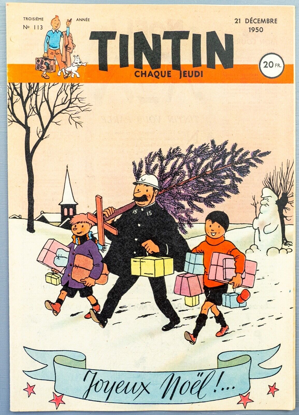 JOURNAL TINTIN Issue 113: 1950 Herge Cover Vintage Comic EO Couverture