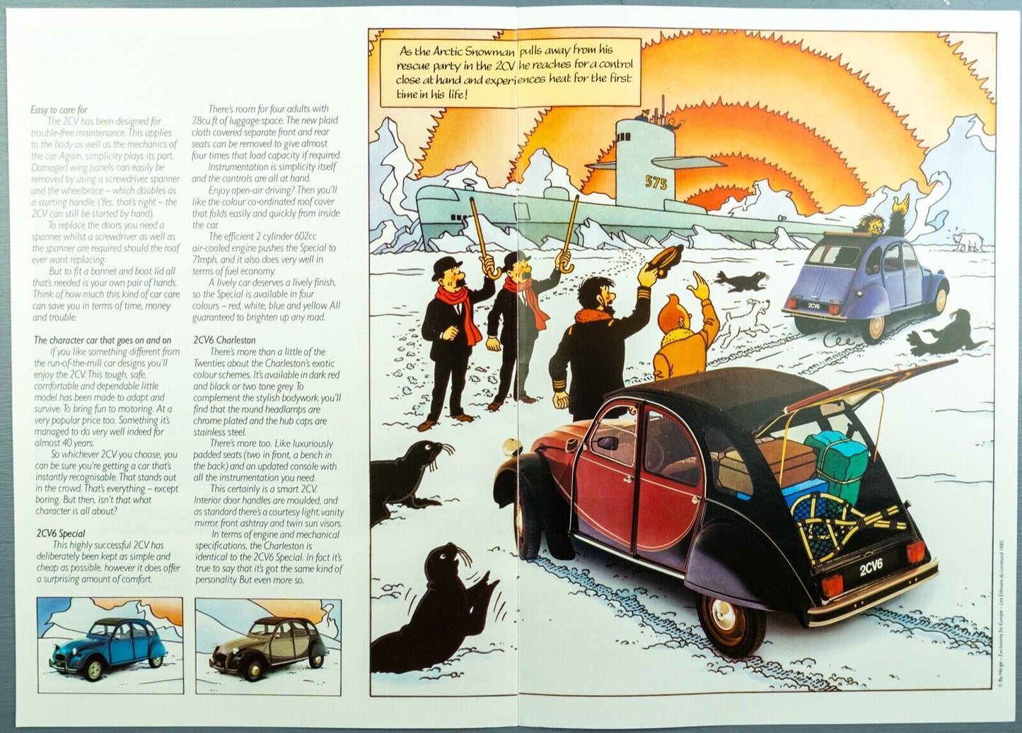 1985 Citroen Tintin Car Brochure: Adventures of 2CV6 & the Arctic Snowman Herge