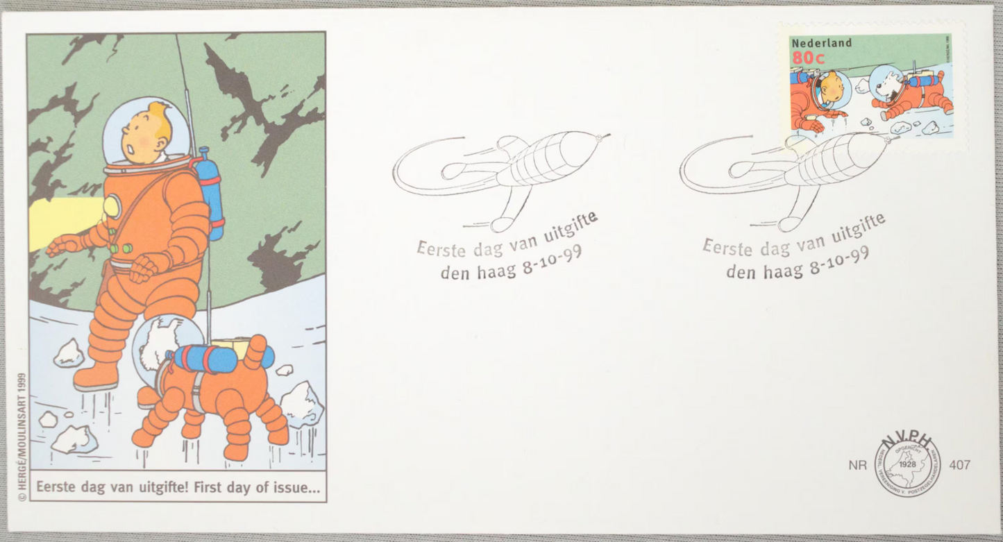 Spacesuits + Envelope Moon Set: Rare Belge Post/Moulinsart Tintin Postage Stamp