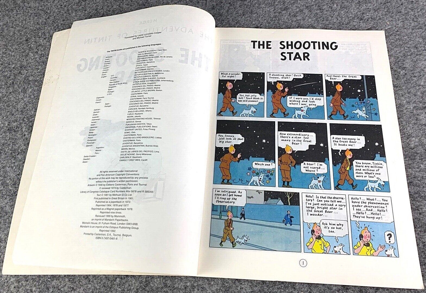 The Shooting Star - Tintin Mammoth UK Paperback Edition Book 1990s