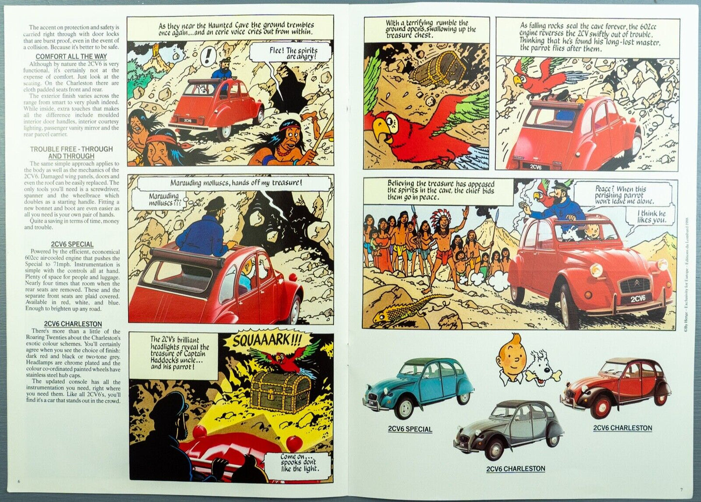 1988 Citroen Tintin Car Brochure: Adventures of 2CV6 and the Haunted Cave by Herge Comic