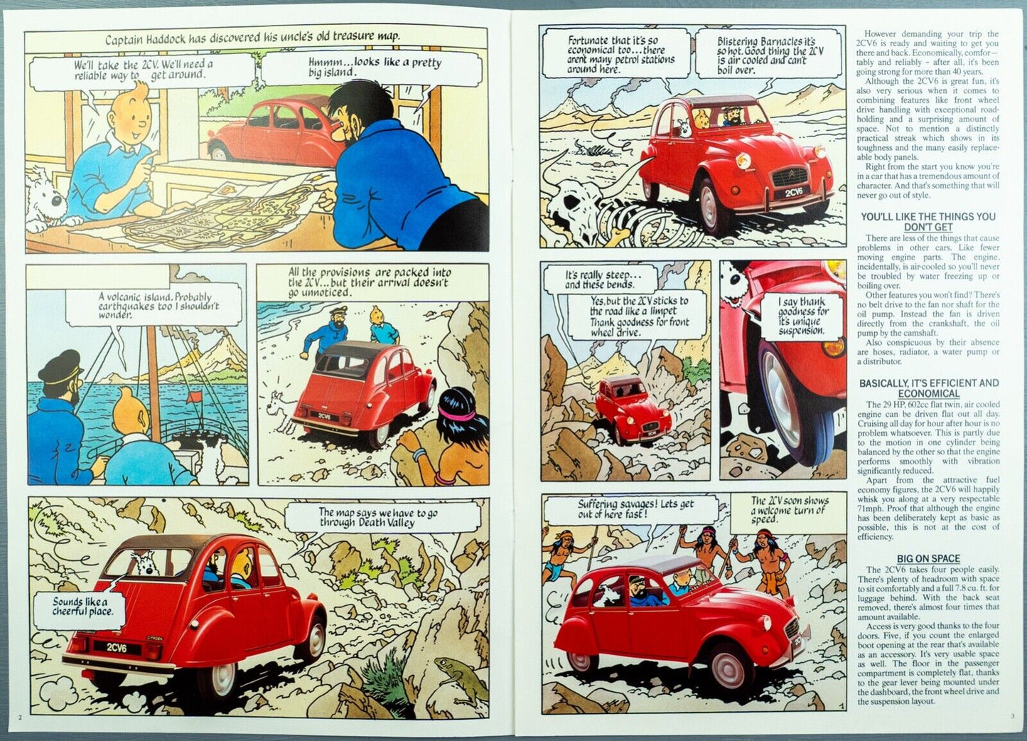 1988 Citroen Tintin Car Brochure: Adventures of 2CV6 and the Haunted Cave by Herge Comic