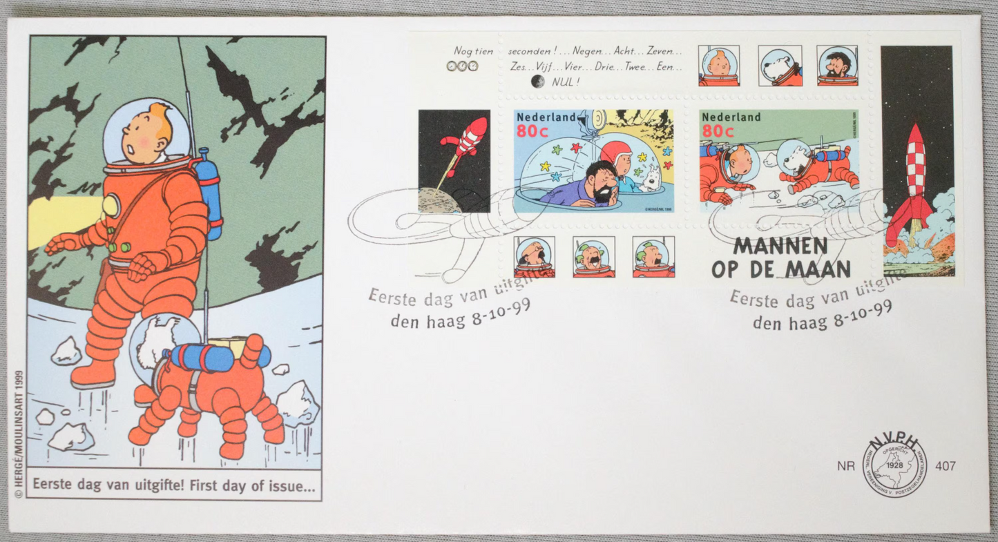 Spacesuits + Envelope Moon Set: Rare Belge Post/Moulinsart Tintin Postage Stamp