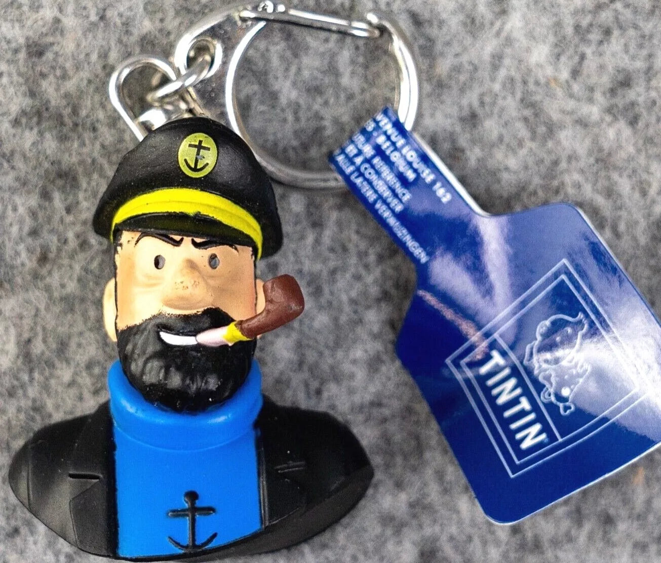 Moulinsart Toy Keyring: Haddock Bust Figure 3.5cm Height 42315 Official Tintin Figure Key Ring