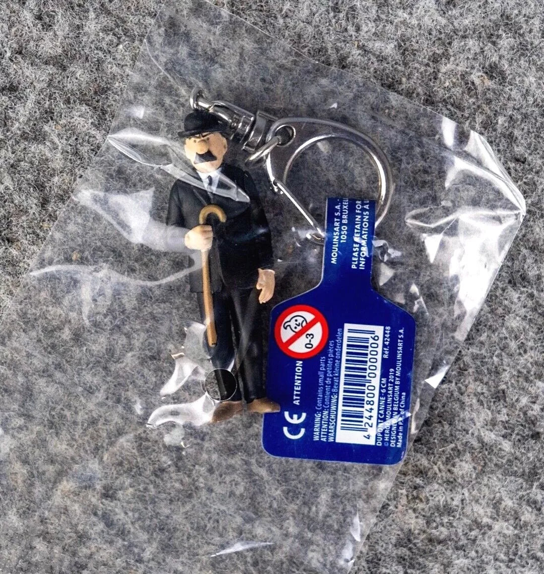 Moulinsart Toy Keyring: Thomson Standing Straight 8cm Height 42448 Official Tintin Figure Key Ring