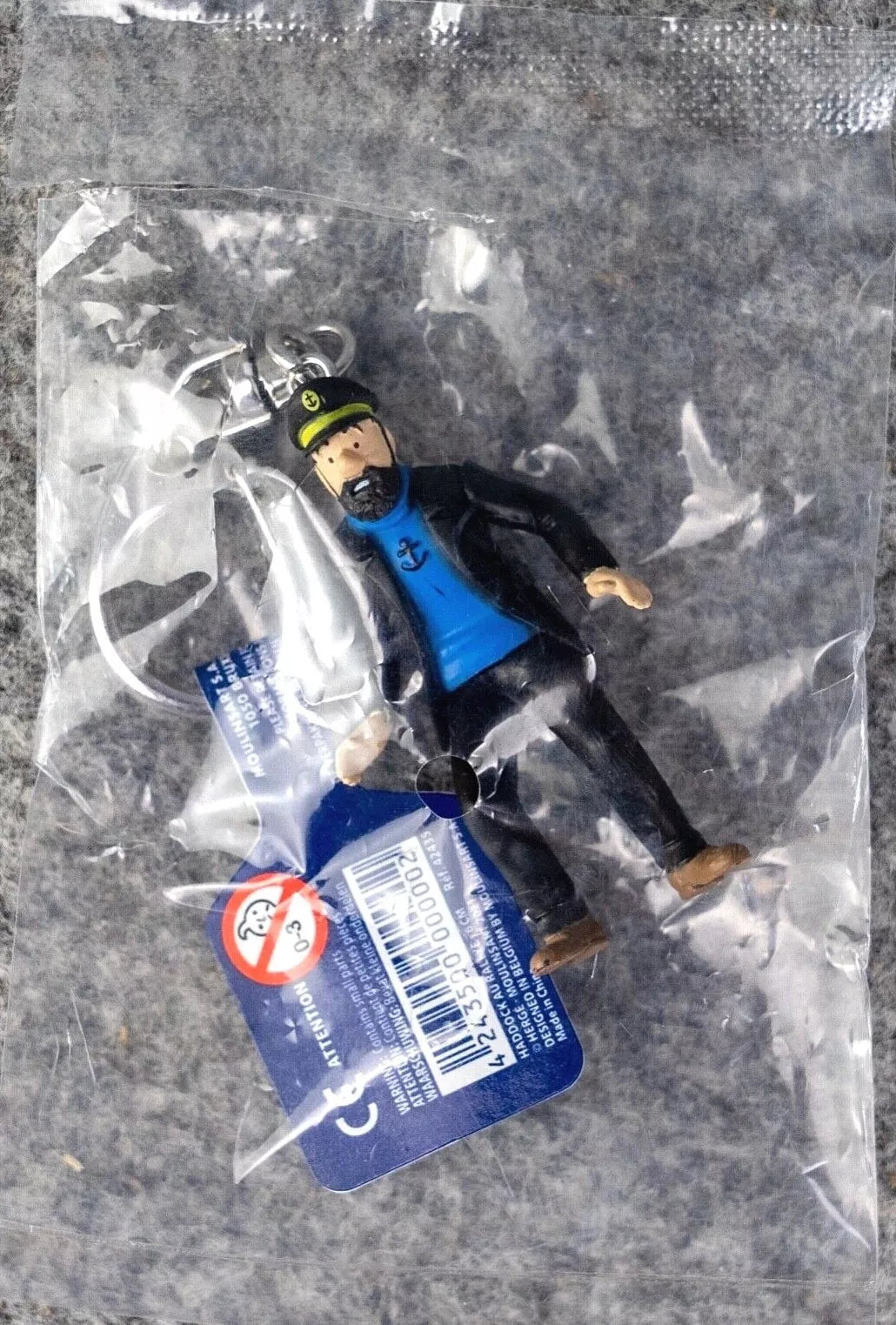 Moulinsart Toy Keyring: Haddock Surprised 8cm Height 42435 Official Tintin Figure Key Ring