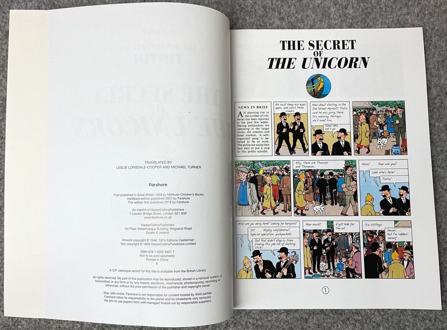 Secret of the Unicorn - Tintin Farshore 2000s UK Edition Book Paperback Herge