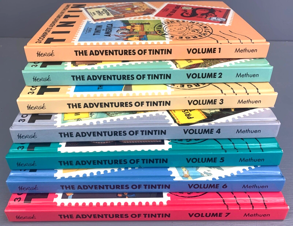 Tintin 3 in 1 Uk Methuen Complete Set x7 Hardback Edition Books 1990s