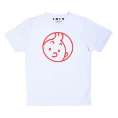 Moulinsart Tintin Face Adult T-Shirt: White/Red Cotton T Shirt S - 2X ML Hergé