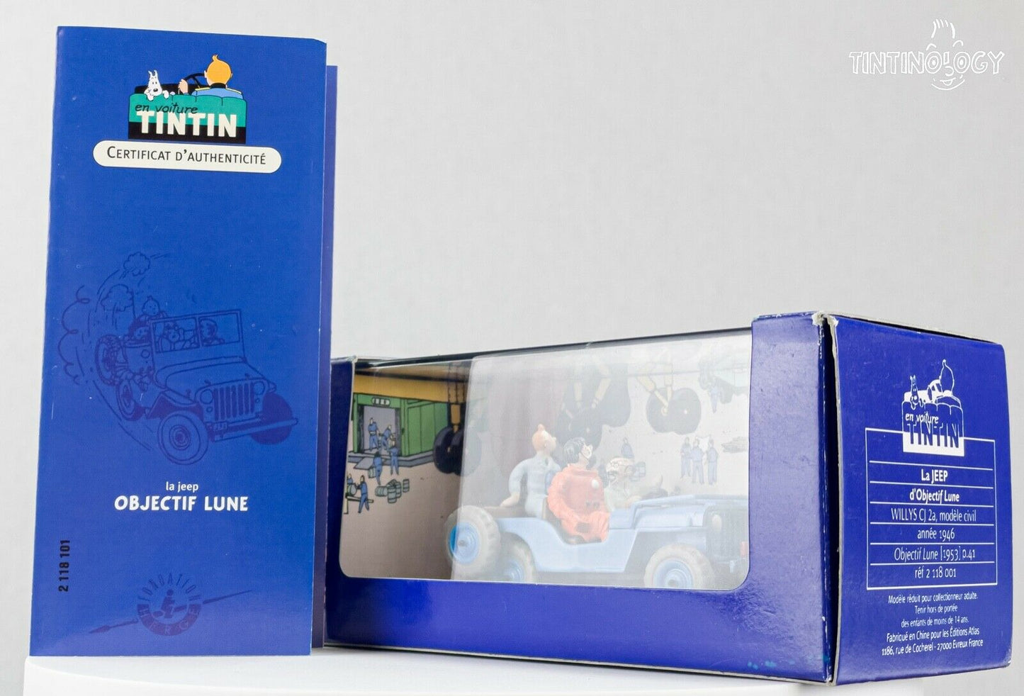 ATLAS TINTIN CAR # 1 Blue Willies Jeep - Destination Moon Herge model Voiture 1/43 Scale