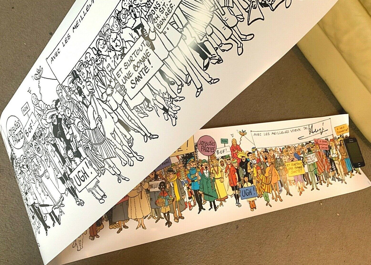 LARGE 180x29cm Tintin Poster Frieze - Carte De Voeux 1972 Ltd Edition Moulinsart