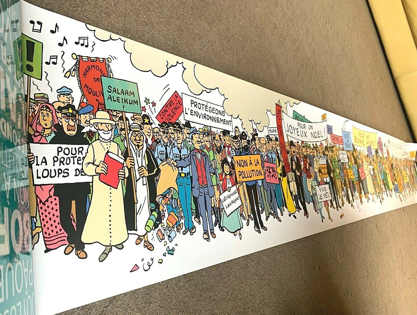 LARGE 180x29cm Tintin Poster Frieze - Carte De Voeux 1972 Ltd Edition Moulinsart
