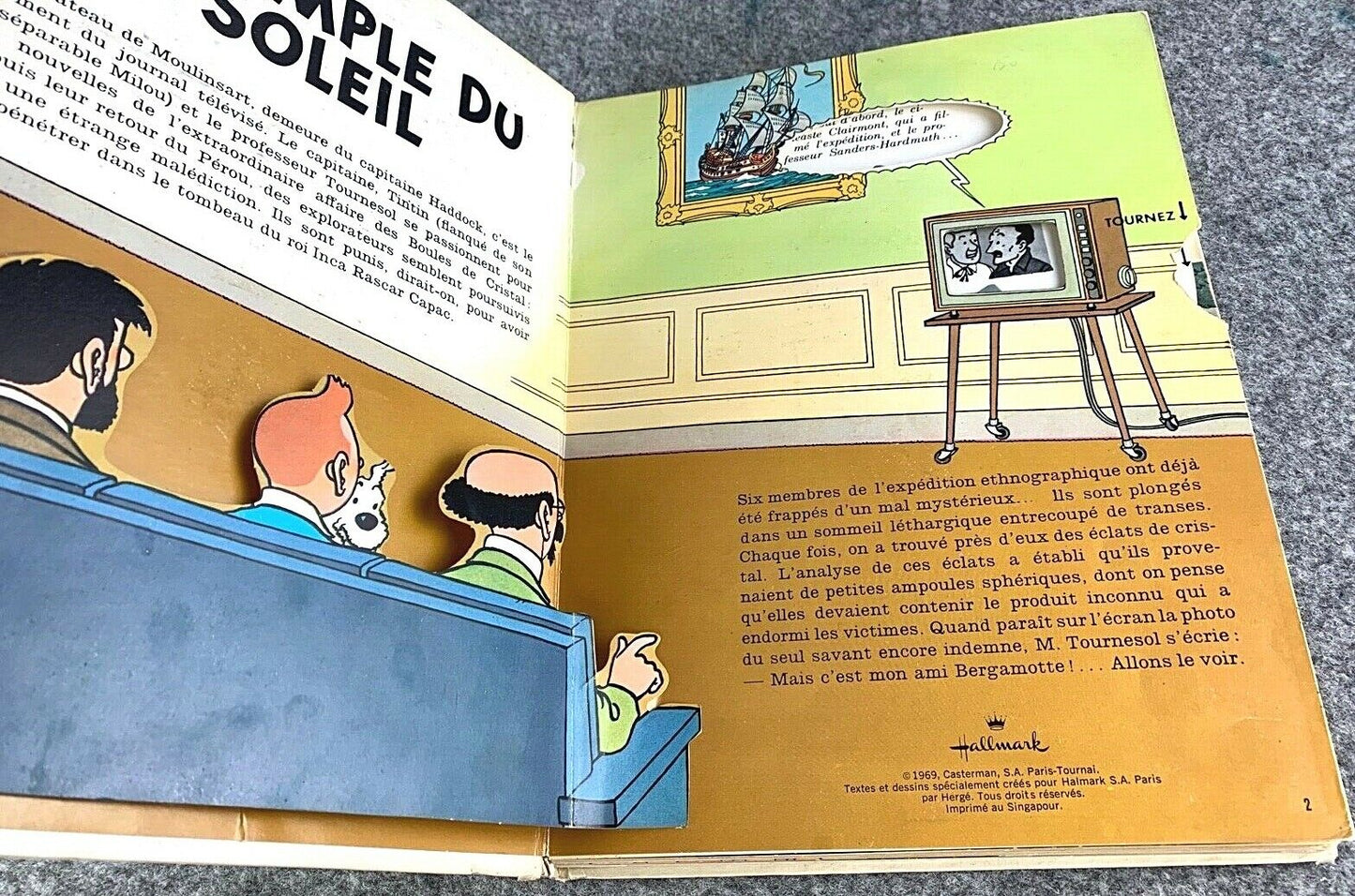 TINTIN POP UP BOOK: TEMPLE DU SOLEIL Hallmark 1969 1st Edition EO HOP by Herge