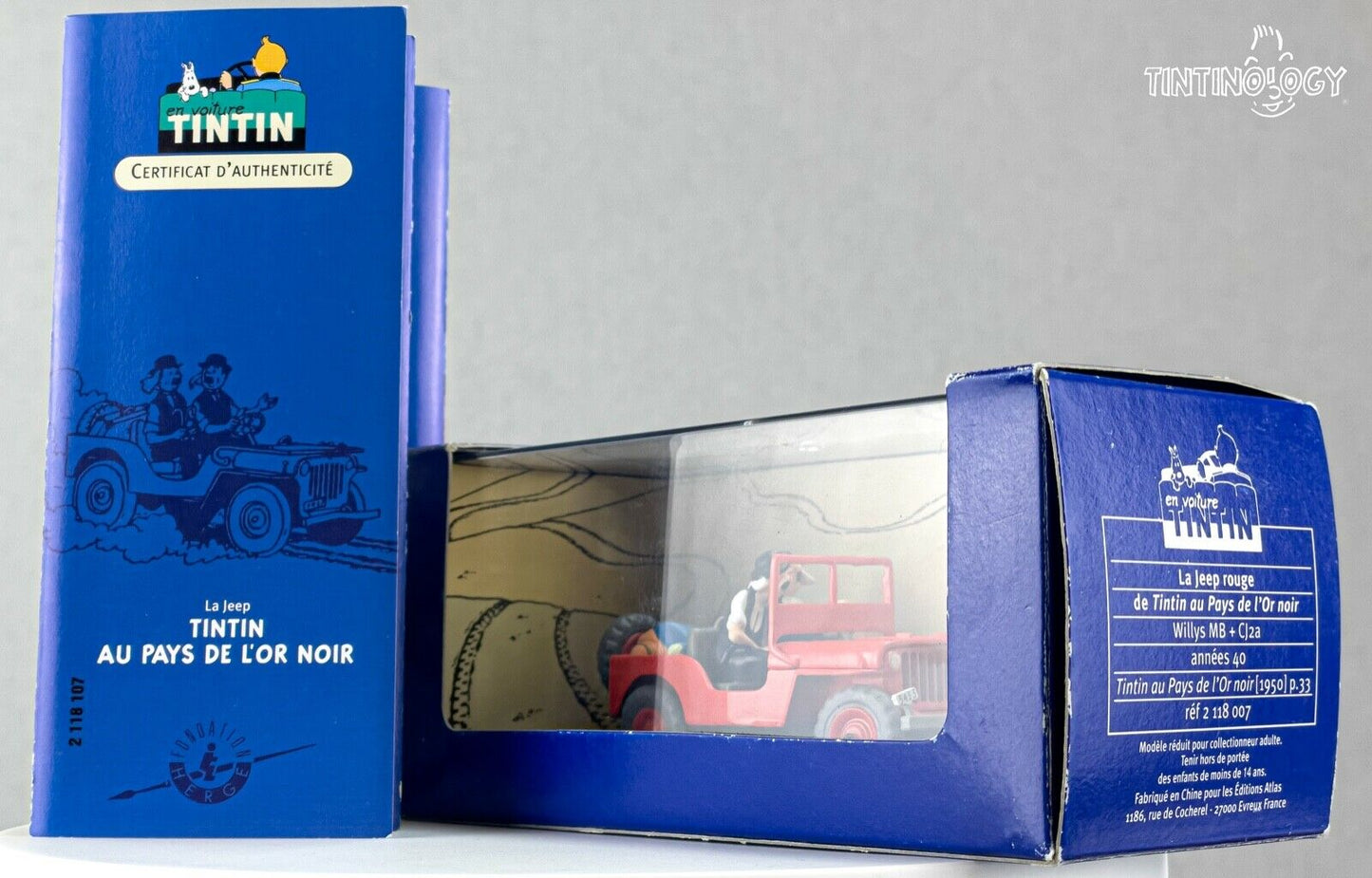 ATLAS TINTIN CAR # 7 Willys Jeep - Black Gold Herge model car 1/43 Scale Voiture