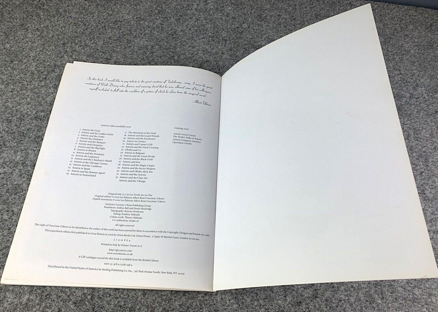 Asterix & the Falling Sky - 2000s Orion/Sphere UK Edition Paperback Book EO Uderzo