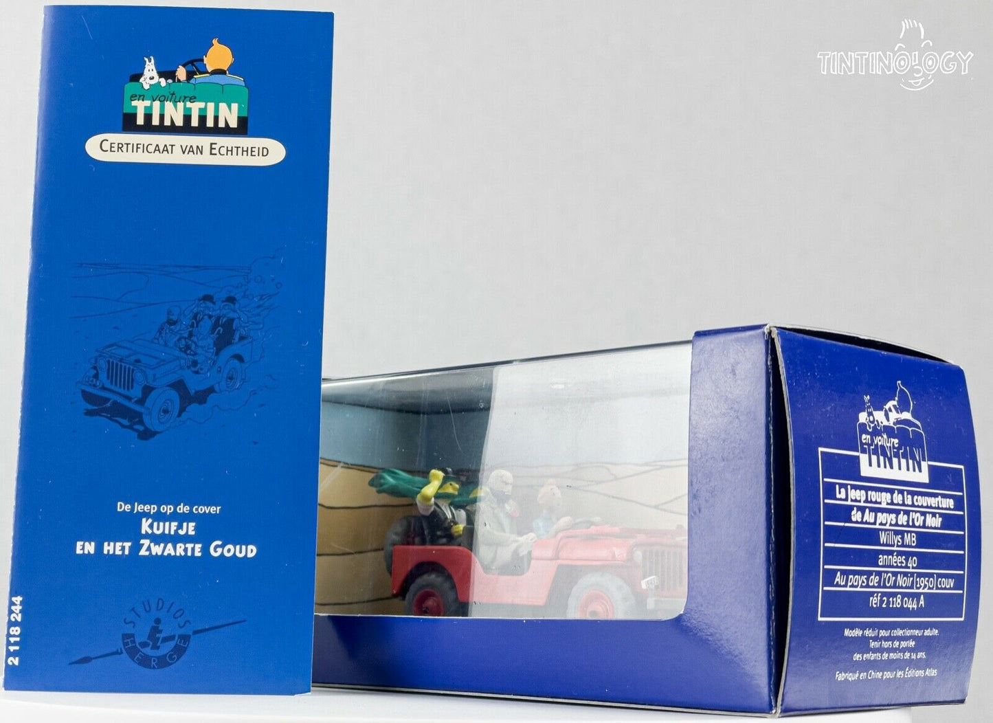 ATLAS TINTIN CAR # 44 Willys Jeep - Land Black Gold Herge model car 1/43 Scale