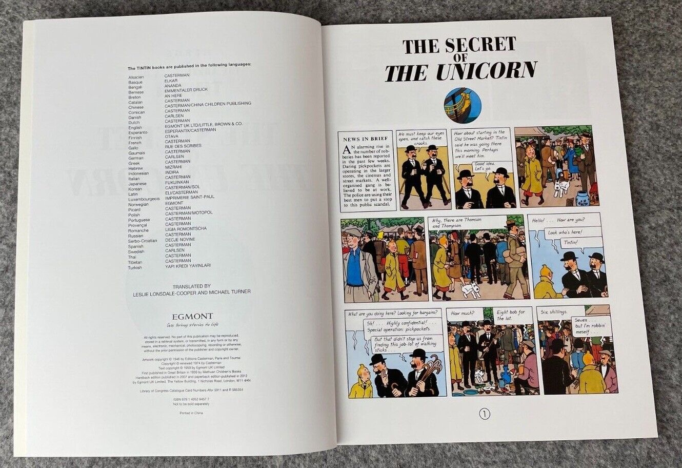 The Secret of the Unicorn Tintin Book Egmont UK Paperback Edition