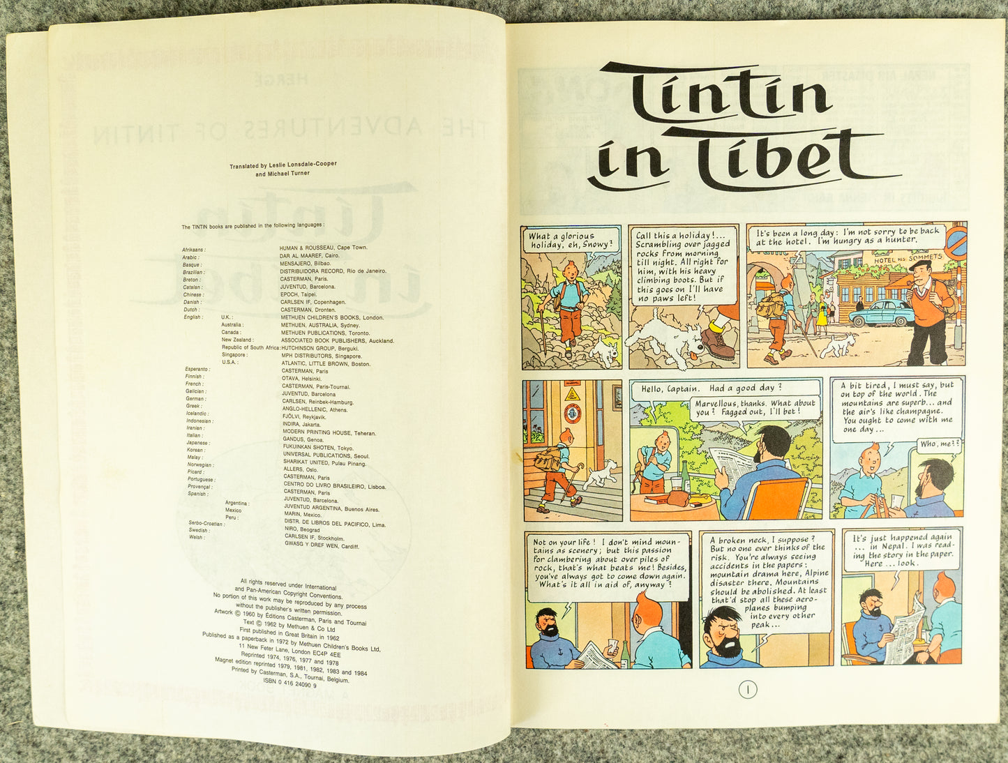 Tintin in Tibet - Tintin Magnet UK Paperback Edition Book 1980s